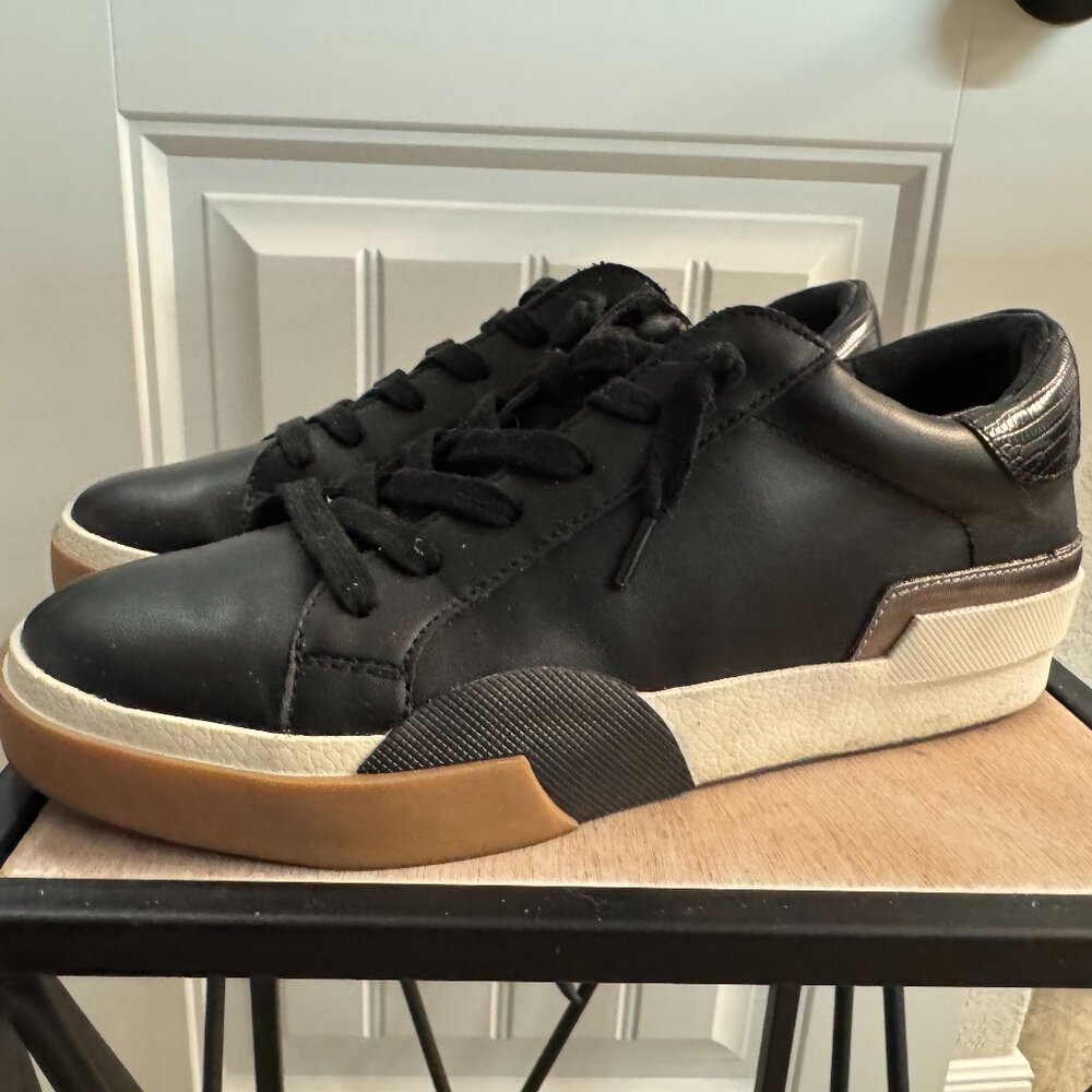 Dolce Vita Black Leather Sneakers with Gum and Cream Soles